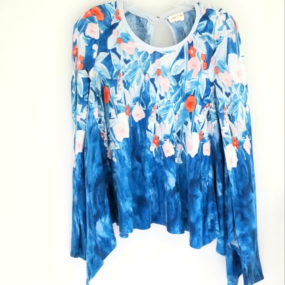 Anthropologie Meadow Rue blue floral hi-lo top